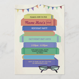 Invitación Biblioteca de Cumpleaños de Libros Invitar Pila de