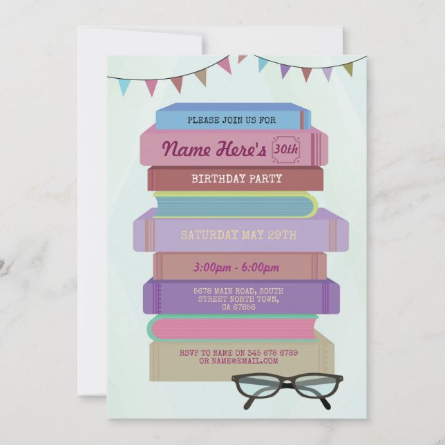 Invitación Biblioteca de Cumpleaños de Libros Invite a leer l (Anverso)
