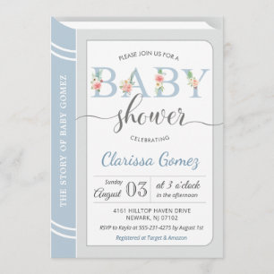 Invitación Biblioteca de libros Baby Boy Shower Light Blue