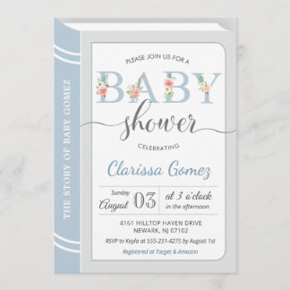 Invitación Biblioteca de libros Baby Boy Shower Light Blue