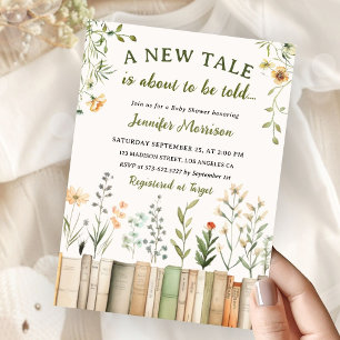 Invitación Biblioteca de nuevos cuentos Baby Shower sin géner