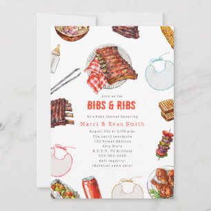 Invitación Bibs & Ribs BBQ Cookout Baby Shower Neutral 