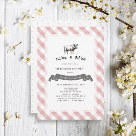 Invitación Bibs & Ribs Rustic Pink Gingham Co-Ed Baby Shower