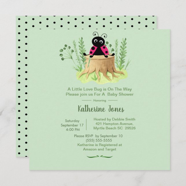 Invitación Bicho de cola rosado en Forrest Baby Shower (Anverso / Reverso)
