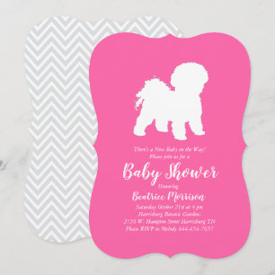 Invitación Bichon Frise Cachorro Baby Shower Niña Rosa