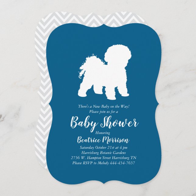 Invitación Bichon Frise Dog Baby Shower Boy Blue (Anverso / Reverso)