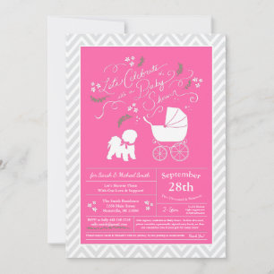 Invitación Bichon Frise Dog Chica Baby Shower Pink