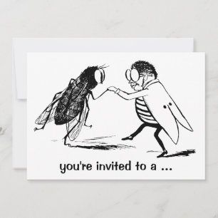 Invitación Bichos Antiguos Voladores Insectos Bailando Fiesta