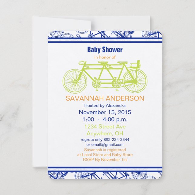 Invitación Bicicleta azul vintage Bicycle Boy Shower (Anverso)
