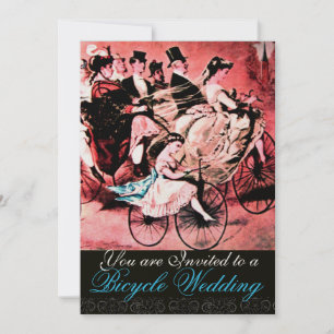 INVITACIÓN BICICLETA BODA DAMASCO MONOGRAMA NEGRO AZUL ROJO