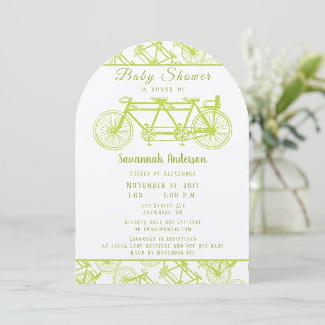 Invitación Bicicleta construida para Baby Shower de 3 bicicle (Anverso de pie)