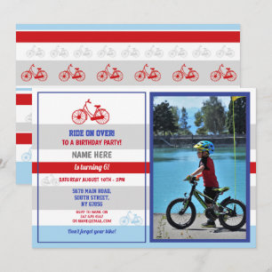 Invitación Bicicleta Cumpleaños Bicicleta Fiesta Red Boys Fot