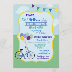 Invitación Bicicleta Cumpleaños Bicicleta Globos Fiesta Azul