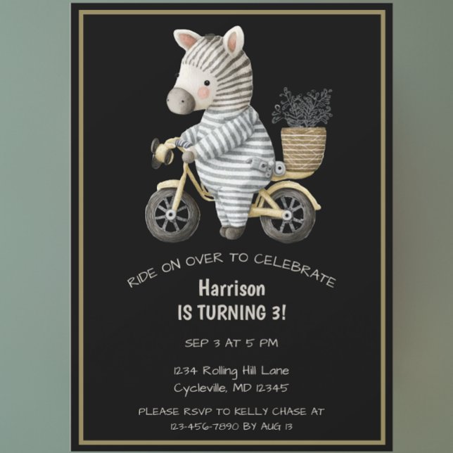 Invitación Bicicleta Cute Animal Tercer Cumpleaños (Subido por el creador)