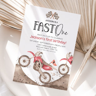 Invitación Bicicleta de cross de acuarela roja Cumpleaños 1 -