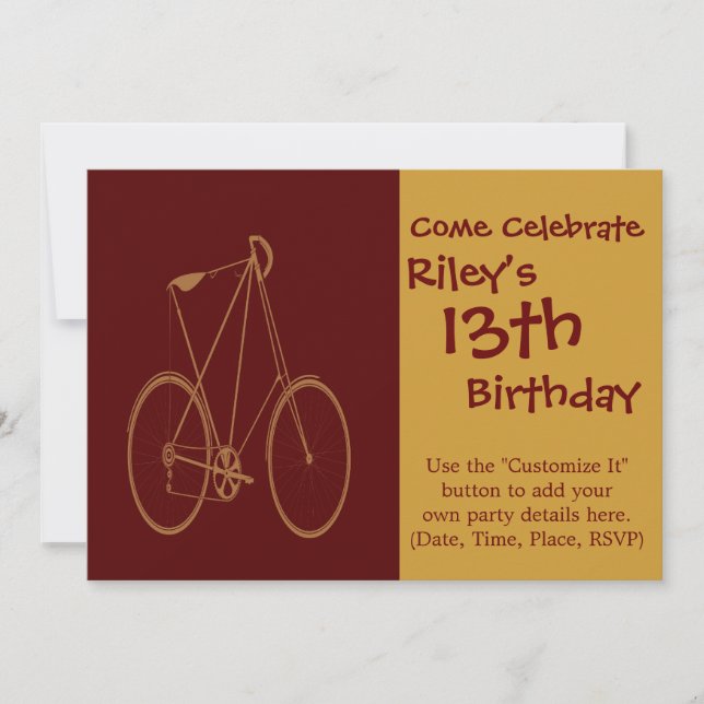 Invitación Bicicleta de época Red Tan Ciclista (Anverso)