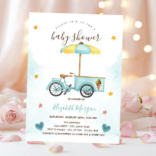 Invitación Bicicleta de helado rosa rayado Baby Shower