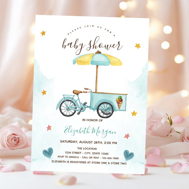 Invitación Bicicleta de helado rosa rayado Baby Shower  (Subido por el creador)