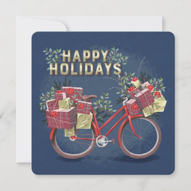 Invitación Bicicleta de Navidades rojos con regalo (Anverso)