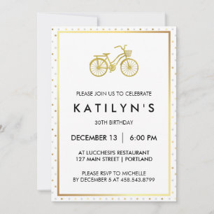 Invitación Bicicleta elegante del oro con los lunares del oro