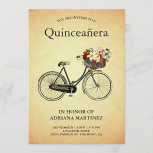 Invitación Bicicleta floral de época Quinceanera