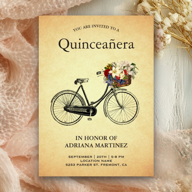 Invitación Bicicleta Floral Vintage Quinceanera 15 cumpleaños (Subido por el creador)