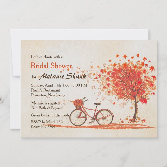 Invitación Bicicleta Otoño Maple Tree Rustic Bridal Shower (Anverso)