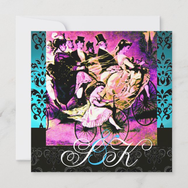 INVITACIÓN BICICLETA PURPURA DE BLACK PINK BODAS MONOGRAMA DA (Anverso)