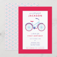 Bicicleta retro ilustrada en cumpleaños rojo
