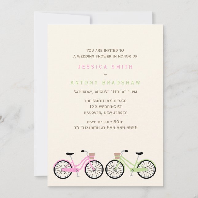 Invitación Bicicleta su ducha nupcial y la suya (Anverso)