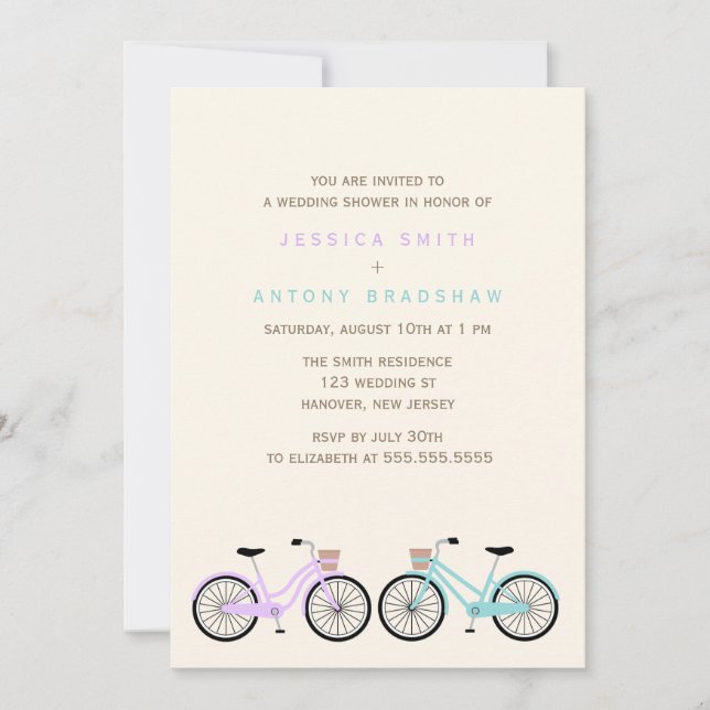 Invitación Bicicleta su ducha nupcial y la suya (Anverso)