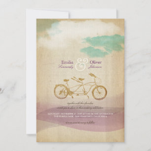 Invitación Bicicleta tándem 2 Boda Rústico de color de agua