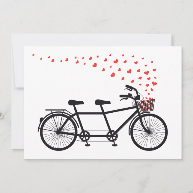 Invitación Bicicleta tándem con corazones rojos (Anverso)