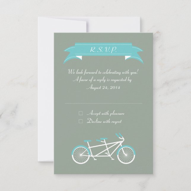 Invitación Bicicleta tándem (gris / azul) RSVP (Anverso)