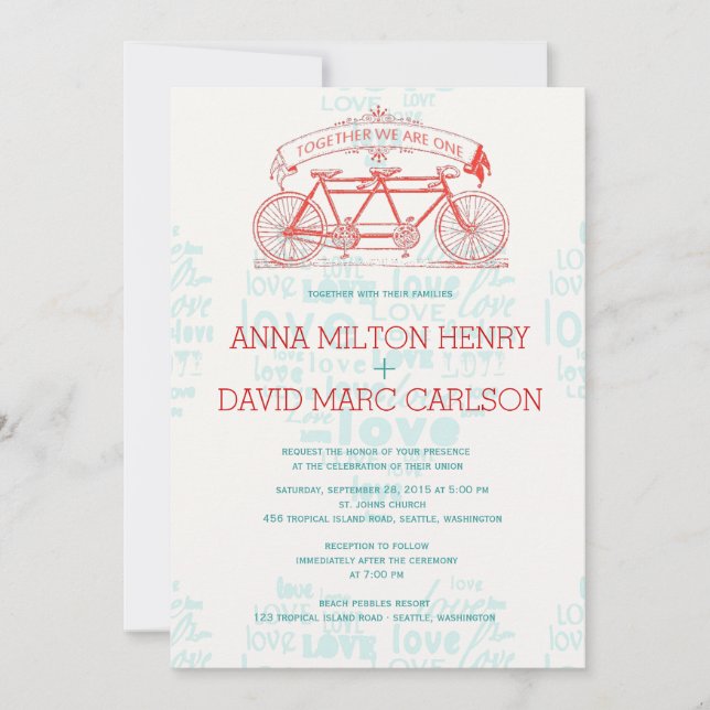 Invitación Bicicleta tándem / Juntos somos UN Boda (Anverso)