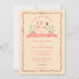 Invitación Bicicleta tándem, pájaros y Boda de pancartas