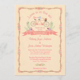 Invitación Bicicleta tándem, pájaros y Boda de pancartas