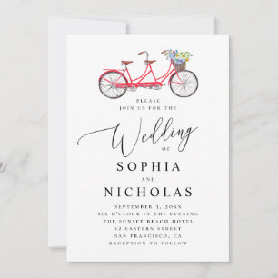 Invitación Bicicleta tándem retro. Boda con letra elegante