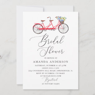 Invitación Bicicleta tándem retro. Ducha de novia con letra e
