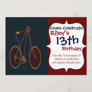 Invitación Bicicleta vieja escuela azul rojo