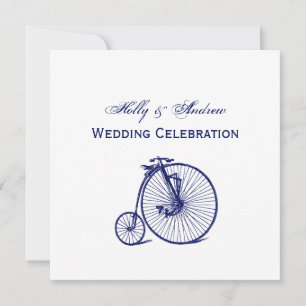 Invitación Bicicleta Vintage Velocípedo Penny Farthing Azul