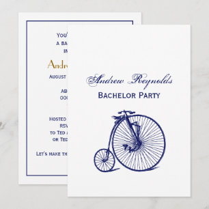 Invitación Bicicleta Vintage Velocípedo Penny Farthing Azul