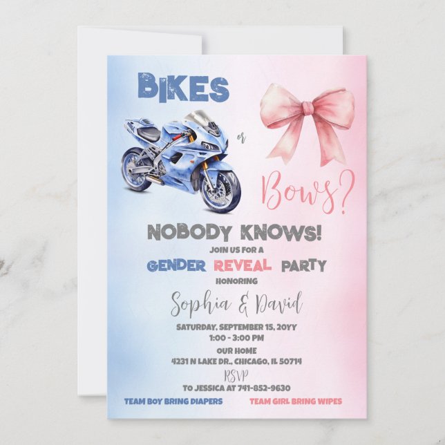 Invitación Bicicletas o arcos Fiesta de Revelación de Género (Anverso)