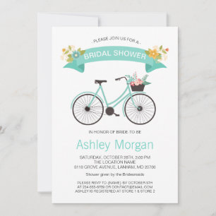 Invitación Bicycle Bridal Shower Pastel Mint Floral