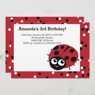 Invitación BIEN PEQUEÑO ROJO LADYBUG Animales Cumpleaños
