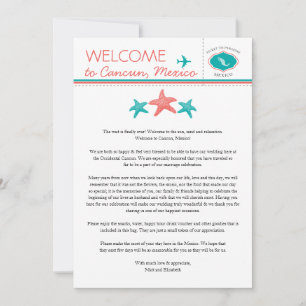 Invitación Bienvenida a Boda verde azulado de Coral Starfish 