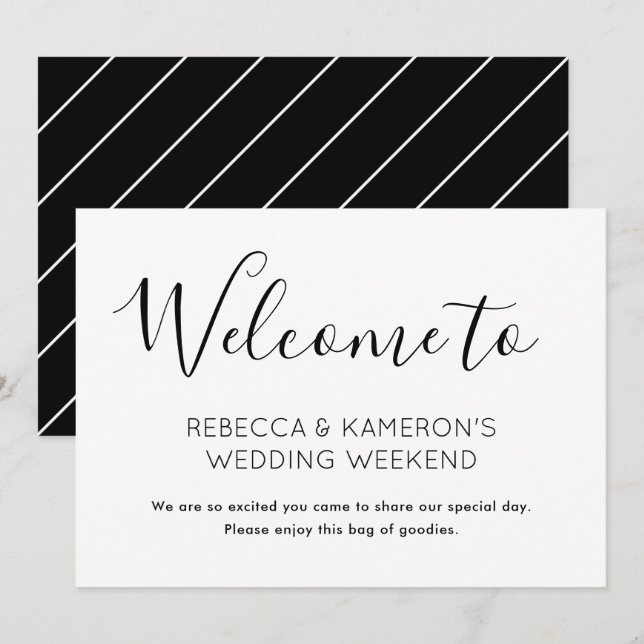 Invitación Bienvenida a la Boda Elegante en Blanco y Negro (Anverso / Reverso)