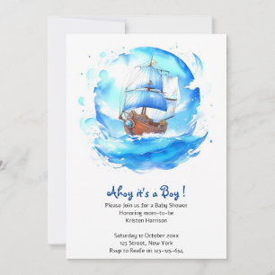 Invitación Bienvenida a los marineros: Baby Shower de niño ná