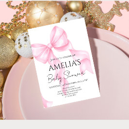 Invitación Bienvenida al Baby Shower Coquette con Lazo Rosa