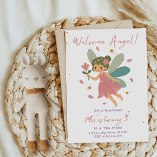 Invitación ¡Bienvenida Ángel! Fiesta de Cumpleaños de Niña
